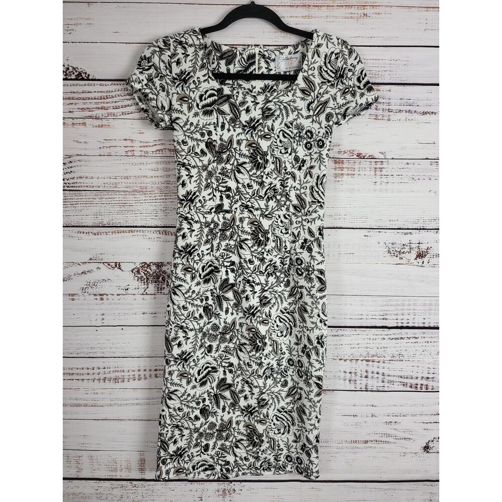 Yellowberry By Mikarose Midi‎ Dress XS Womens White Black Floral Print Stretchy